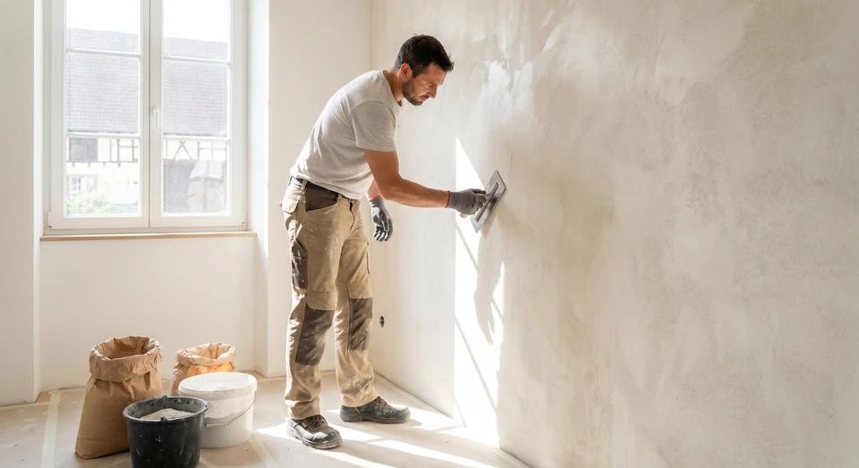 Une personne applique de la peinture noire sur un mur blanc intérieur à l'aide d'un rouleau à peinture