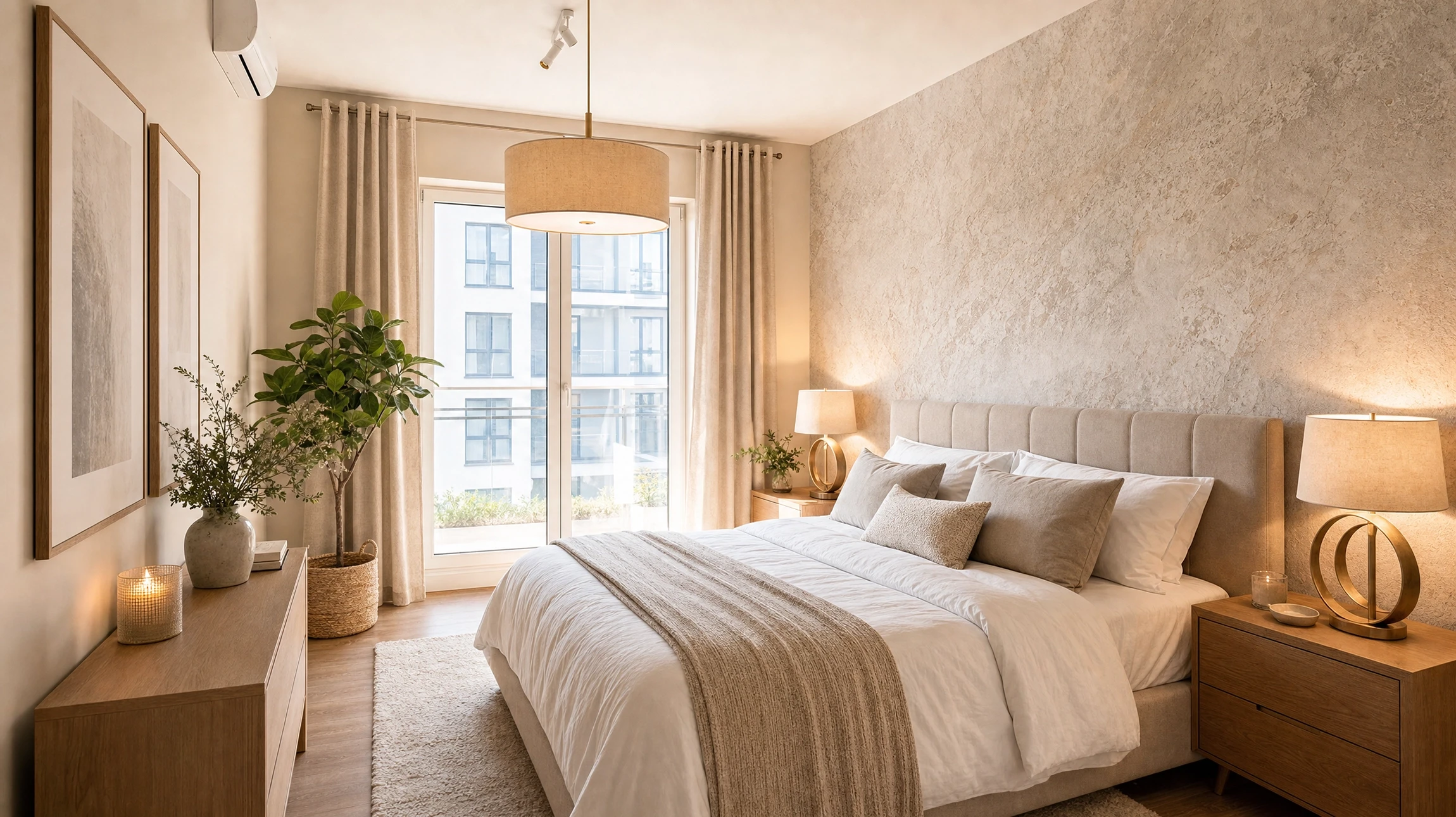 Un ouvrier en vêtements blancs applique de l'enduit sur un mur intérieur à l'aide d'une taloche métallique